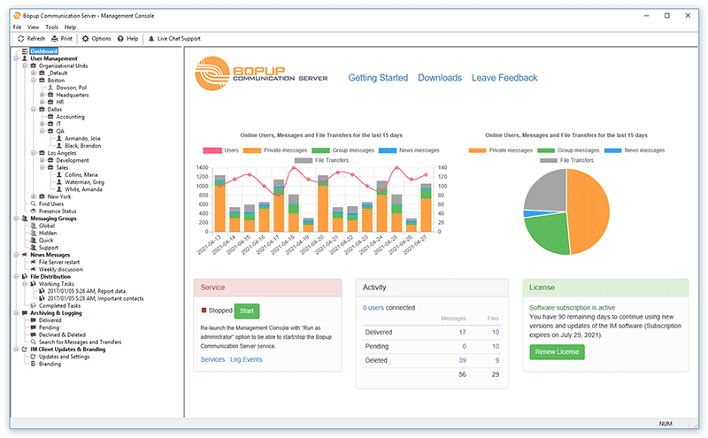 Bopup Communication Server Screenshot